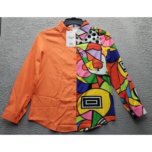 Gzyige Studio Carnival Shirt Womens Size 6 Multi Graphic Long Sleeve Button Down